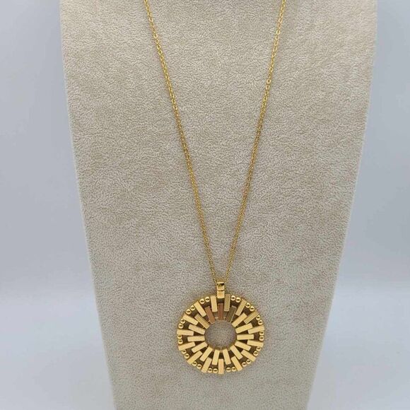 J Crew Gold Tone Medallion Long Pendant Necklace NWOT! - Picture 3 of 7